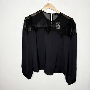 New Express Long Sleeve Lace Detail Whimsigoth Blouse Top Business Womens‎ Small